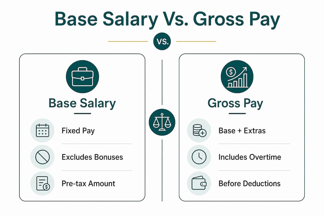 Infographic comparing base salary and gross pay