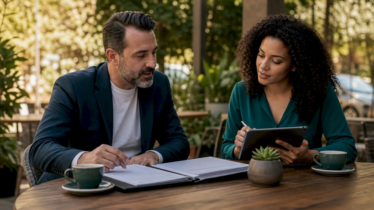 Two colleagues discussing salary variation factors