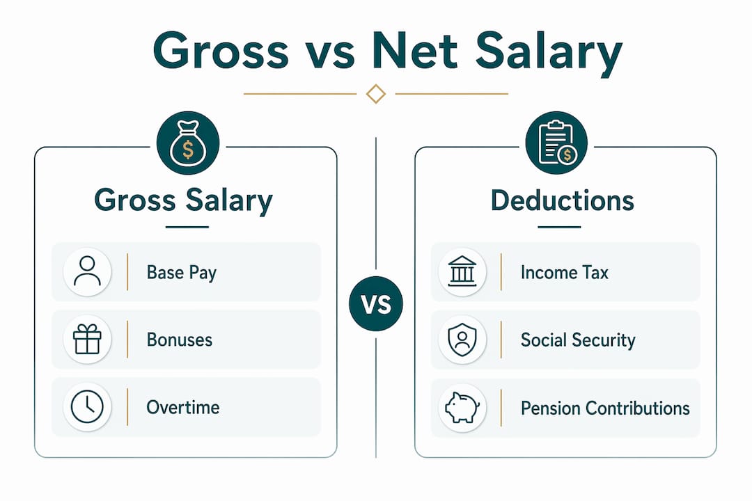 Infographic comparing gross salary components and deductions