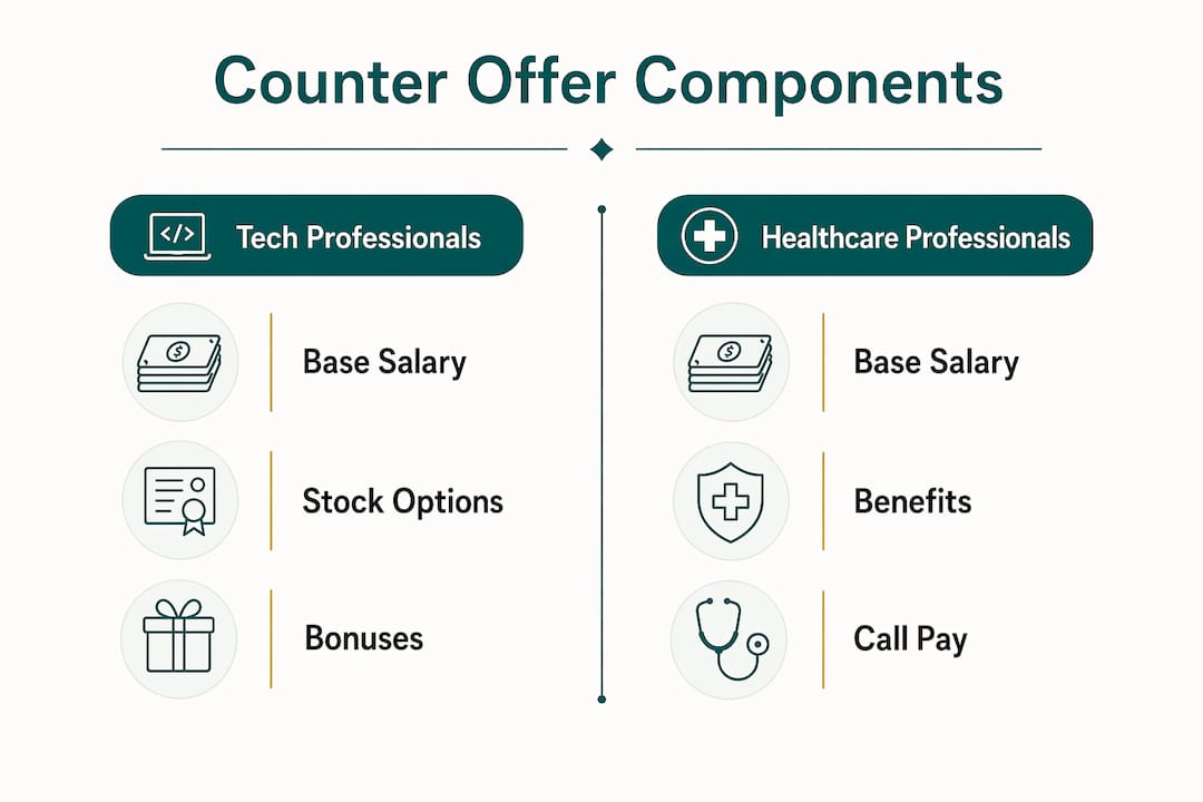 Infographic comparing tech and healthcare salary components