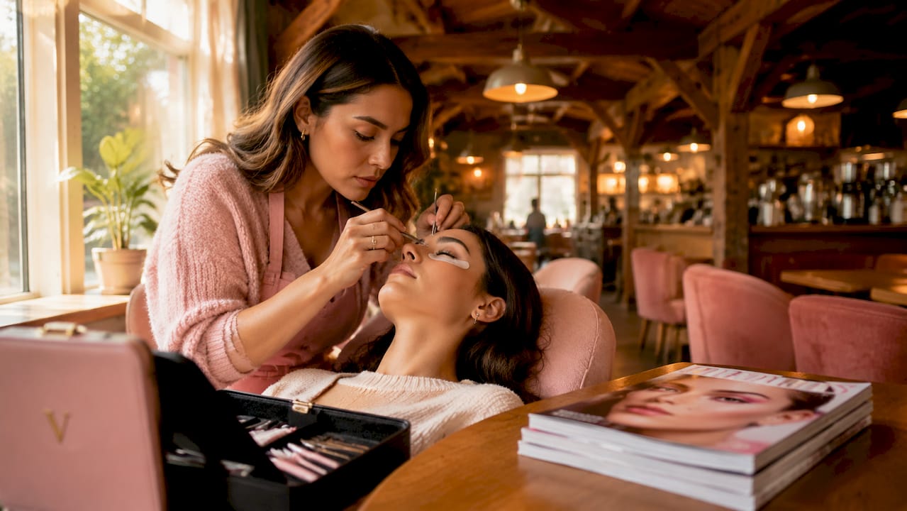Mobile beauty expert applying lash lifts