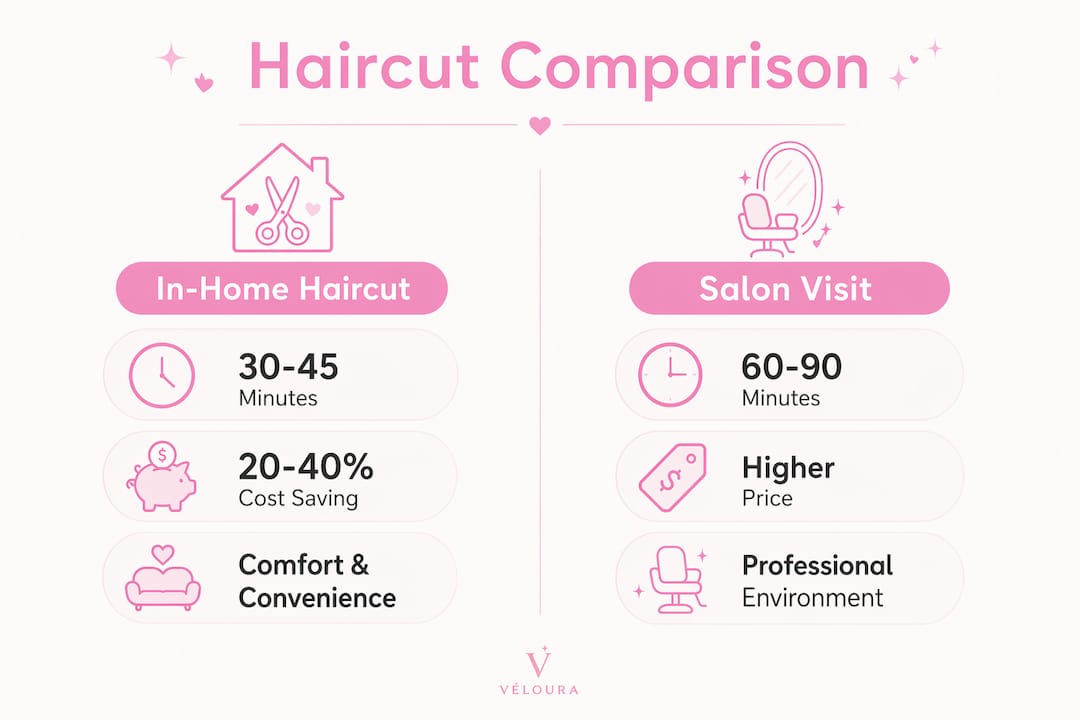 Infographic comparing salon vs in-home haircut features
