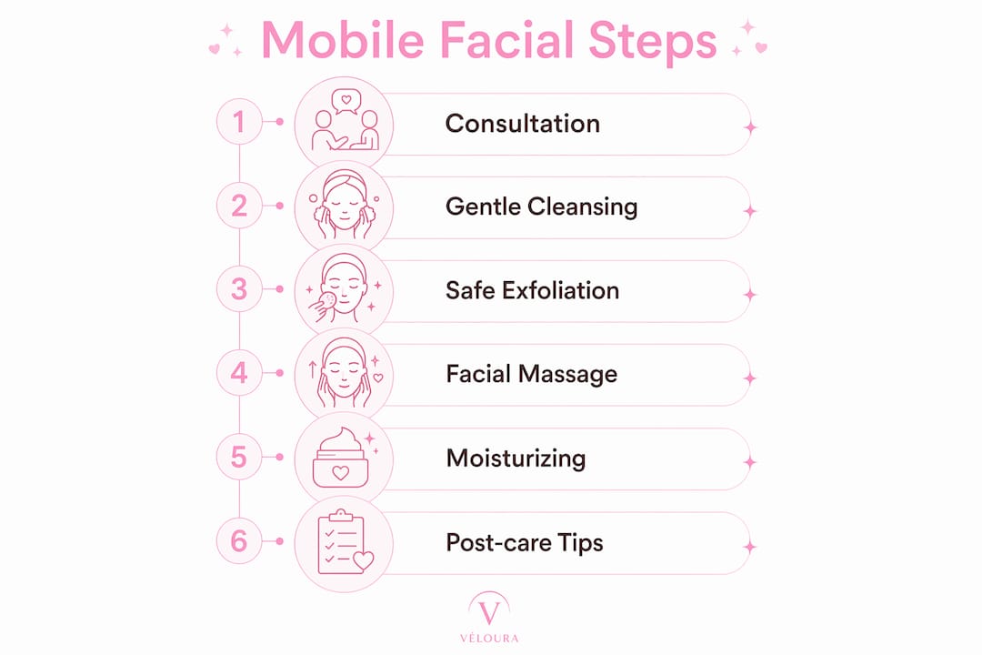 Infographic showing step-by-step gentle mobile facial process