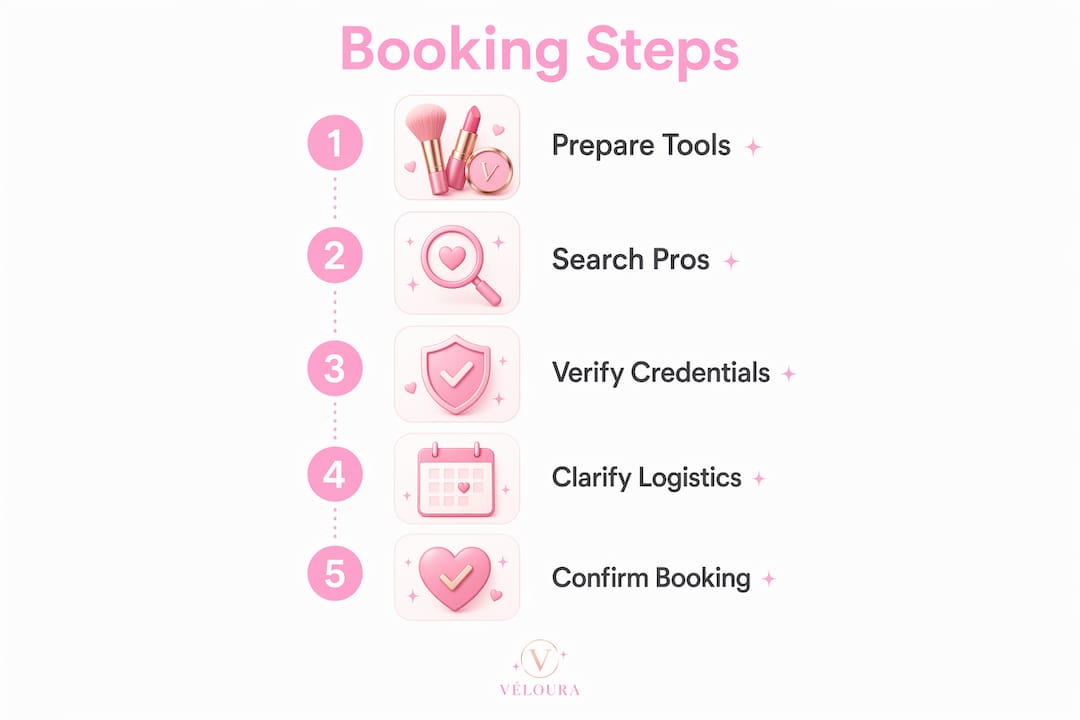 Infographic showing steps to book mobile beauty professional