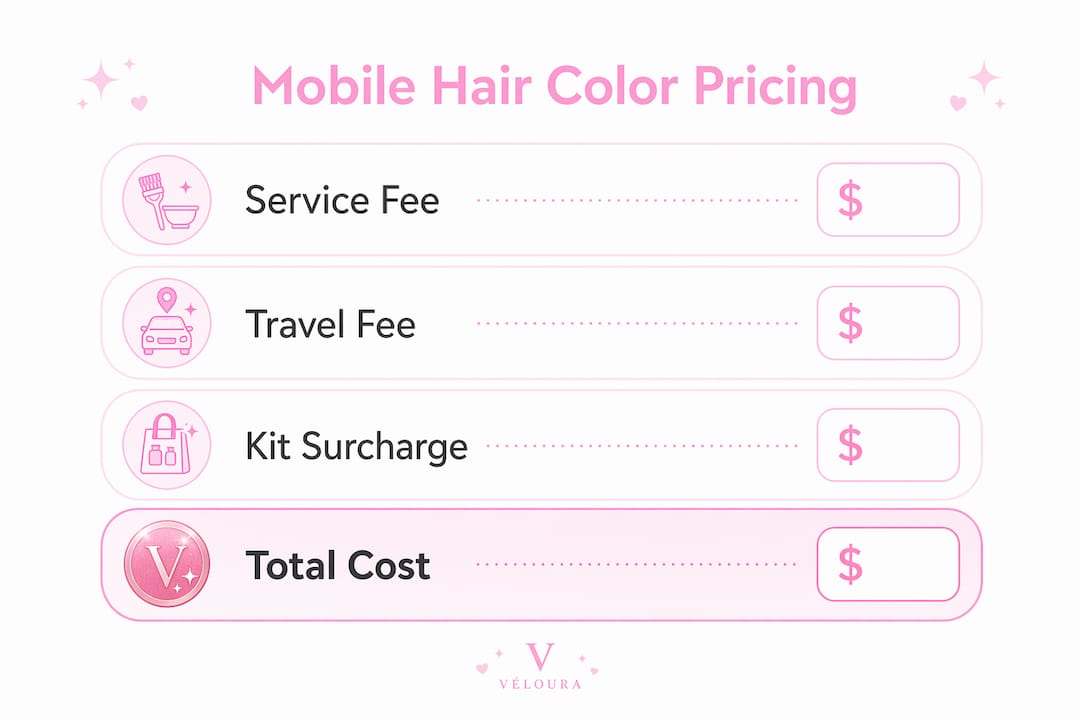 Infographic showing mobile hair color pricing steps and components