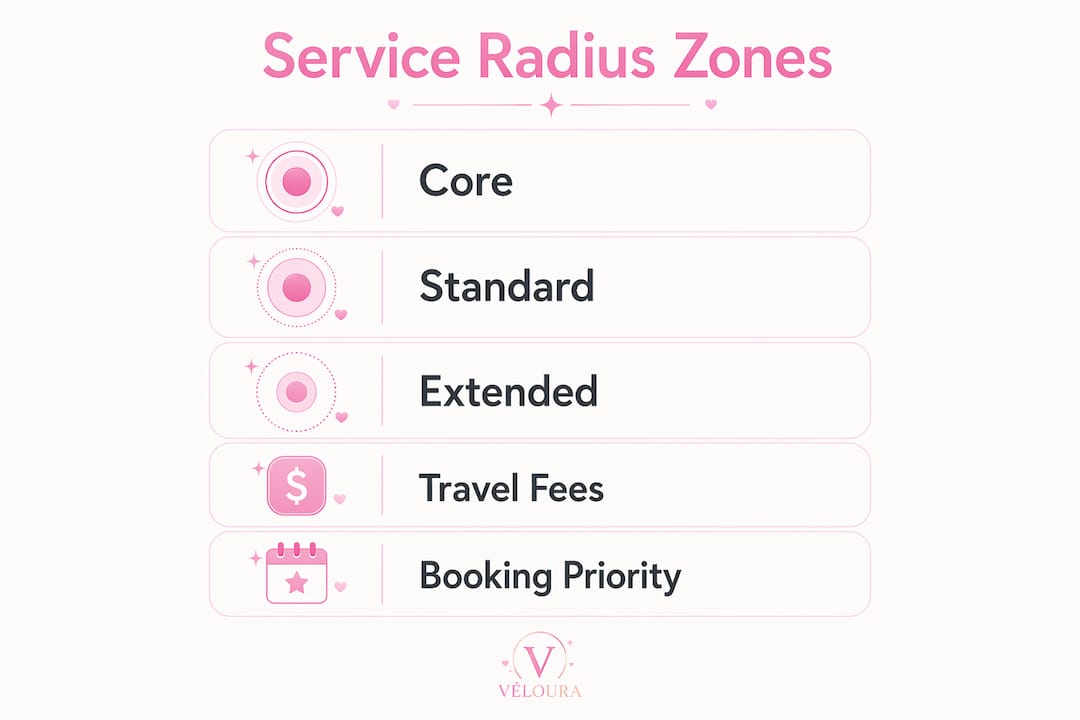 Infographic illustrating the typical service radius zones