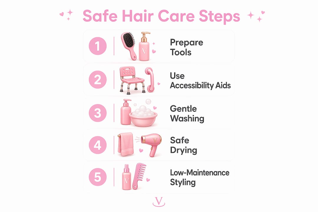 Infographic showing safe in-home hair care steps