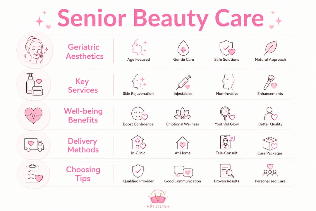 Infographic showing key aspects of senior beauty care