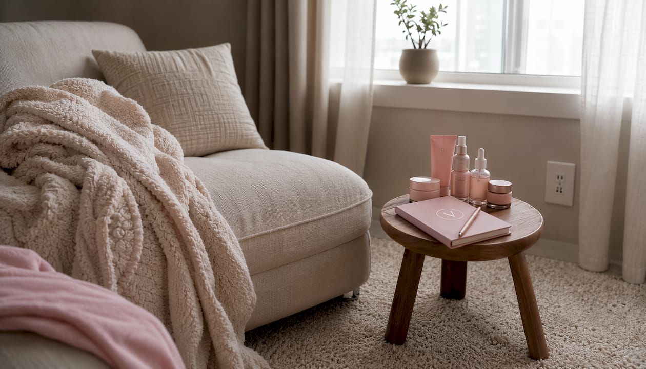 Cozy home beauty care setup near window