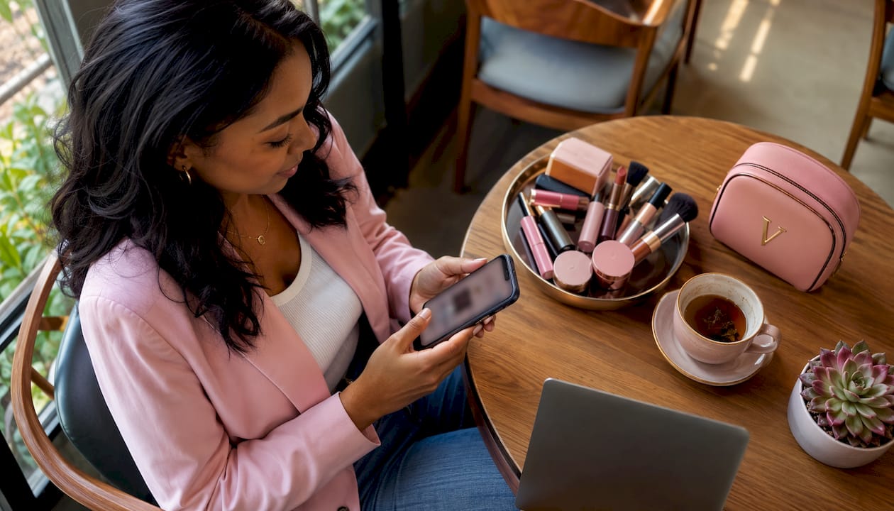 Woman booking beauty service with smartphone app