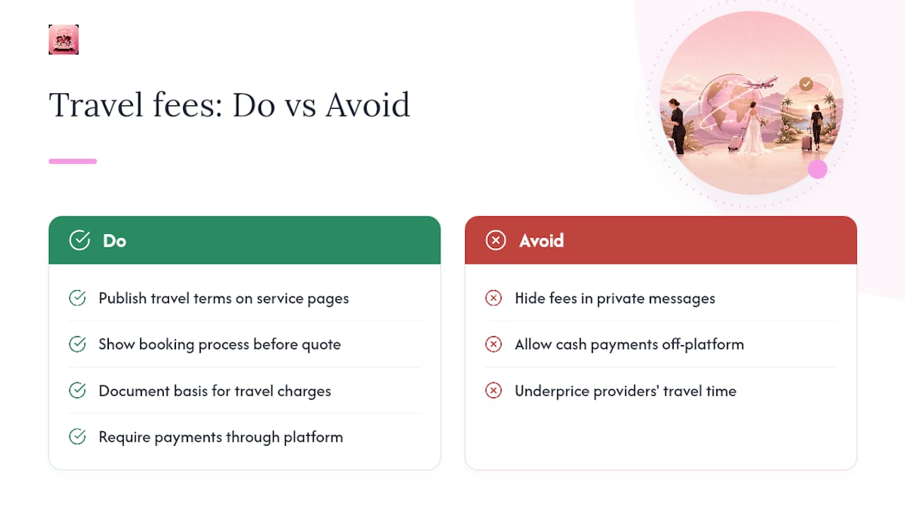 How VÉLOURA Handles Travel Fees and Booking Transparency — overview diagram