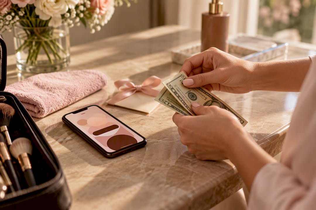 Cash and phone prepared for artist tip