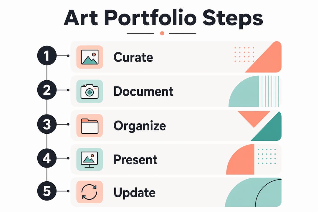 Infographic showing five key steps in art portfolio management