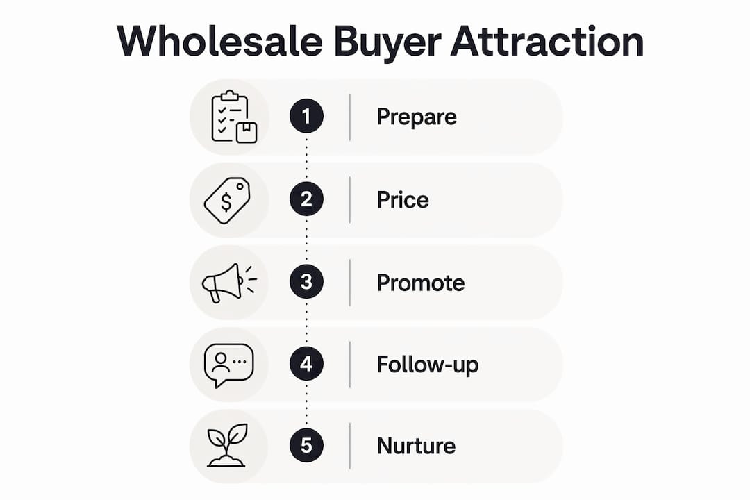 Infographic illustrating key steps to attract wholesale buyers