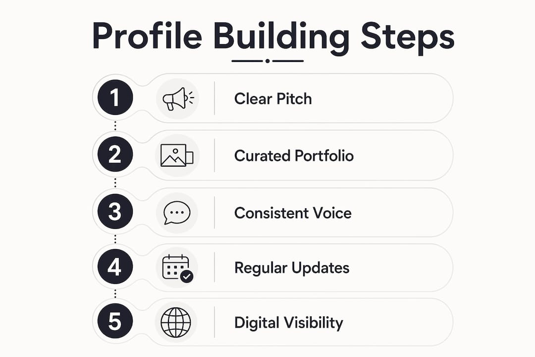 Infographic showing five key steps for building art business profiles