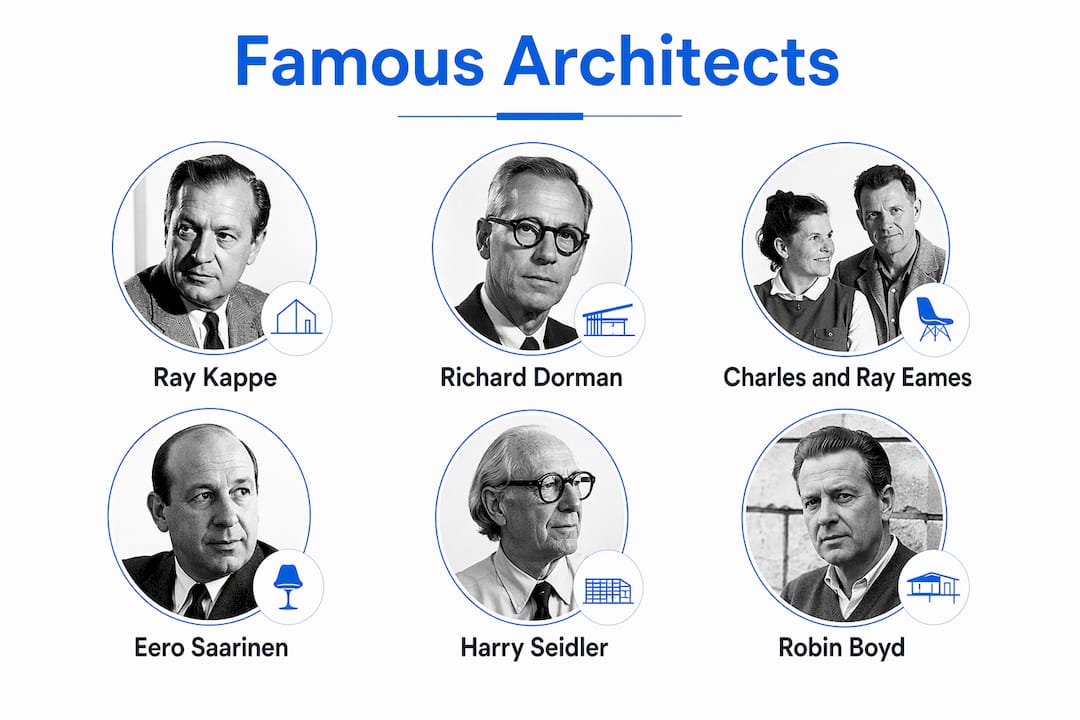 Infographic listing famous mid-century modern architects