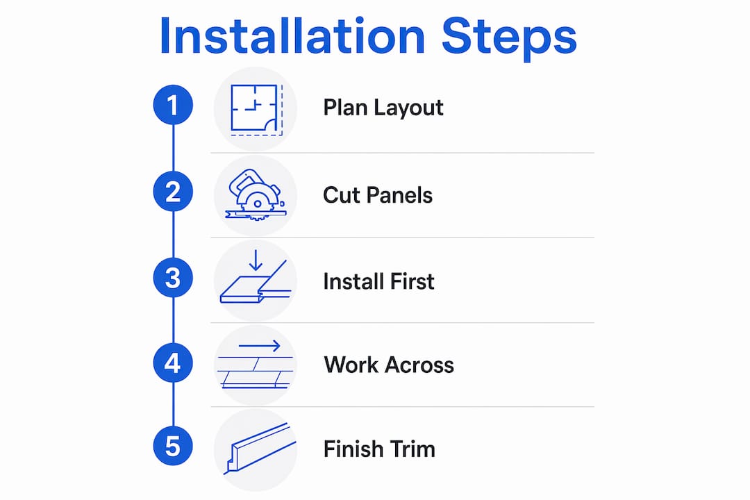 Infographic showing wood panel installation steps