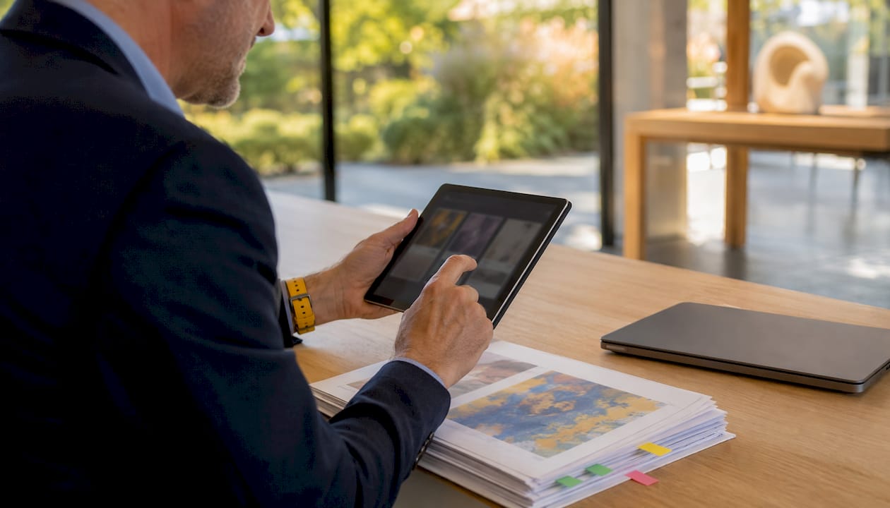 Art consultant using touchscreen portfolio software