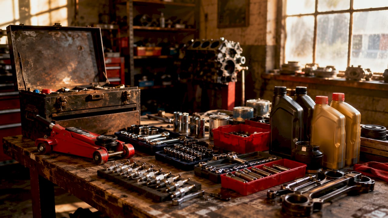 Assorted car parts and tools for different skill levels