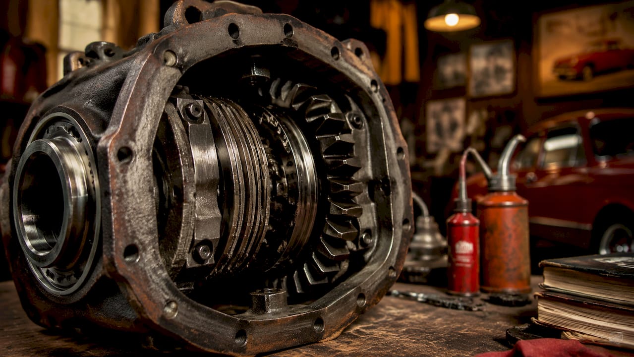 Close-up of limited-slip differential gears