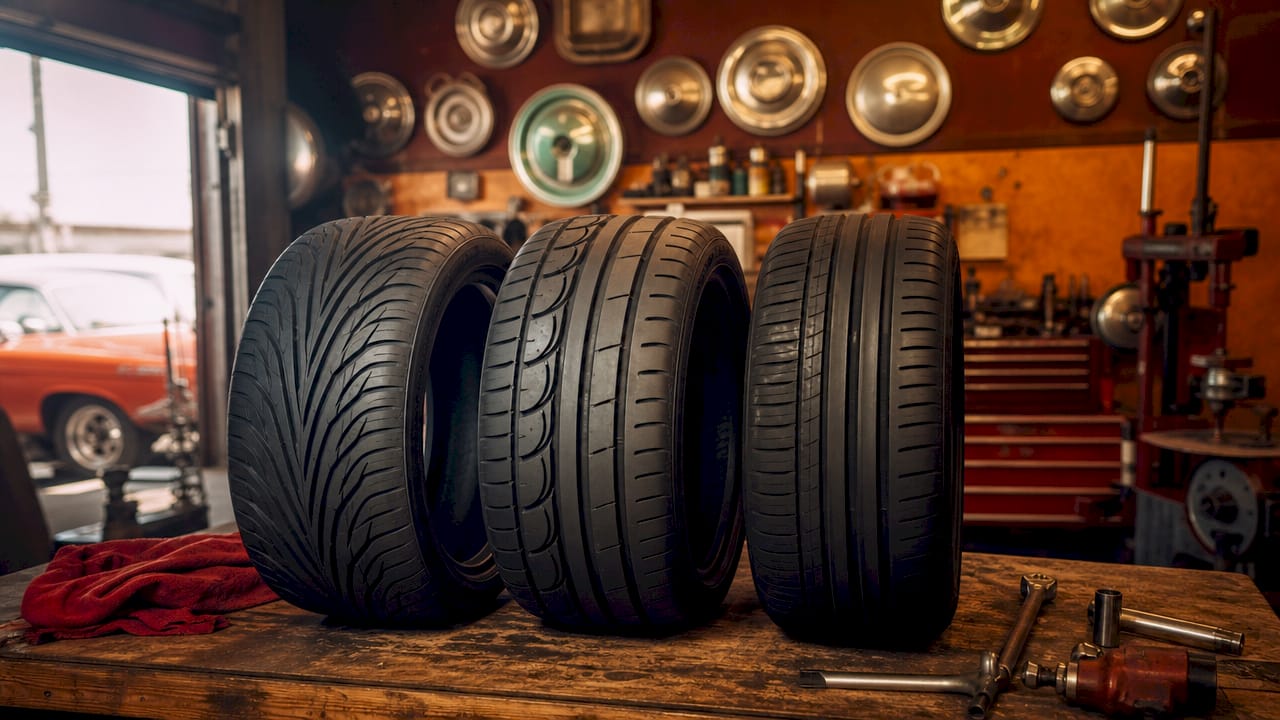 Close-up of various tire tread patterns