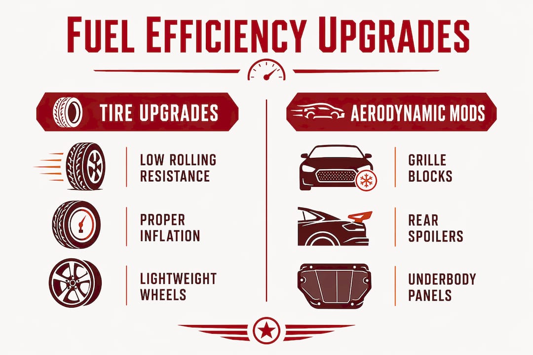 Infographic comparing tire and aerodynamic upgrades