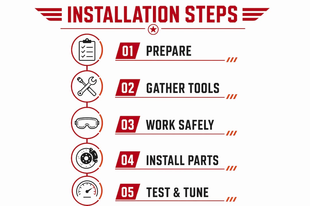 Step-by-step infographic for installing performance parts