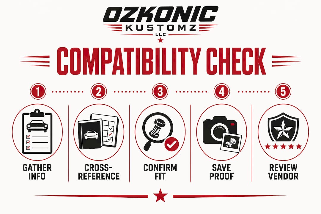 Infographic showing five key steps to verify performance parts compatibility