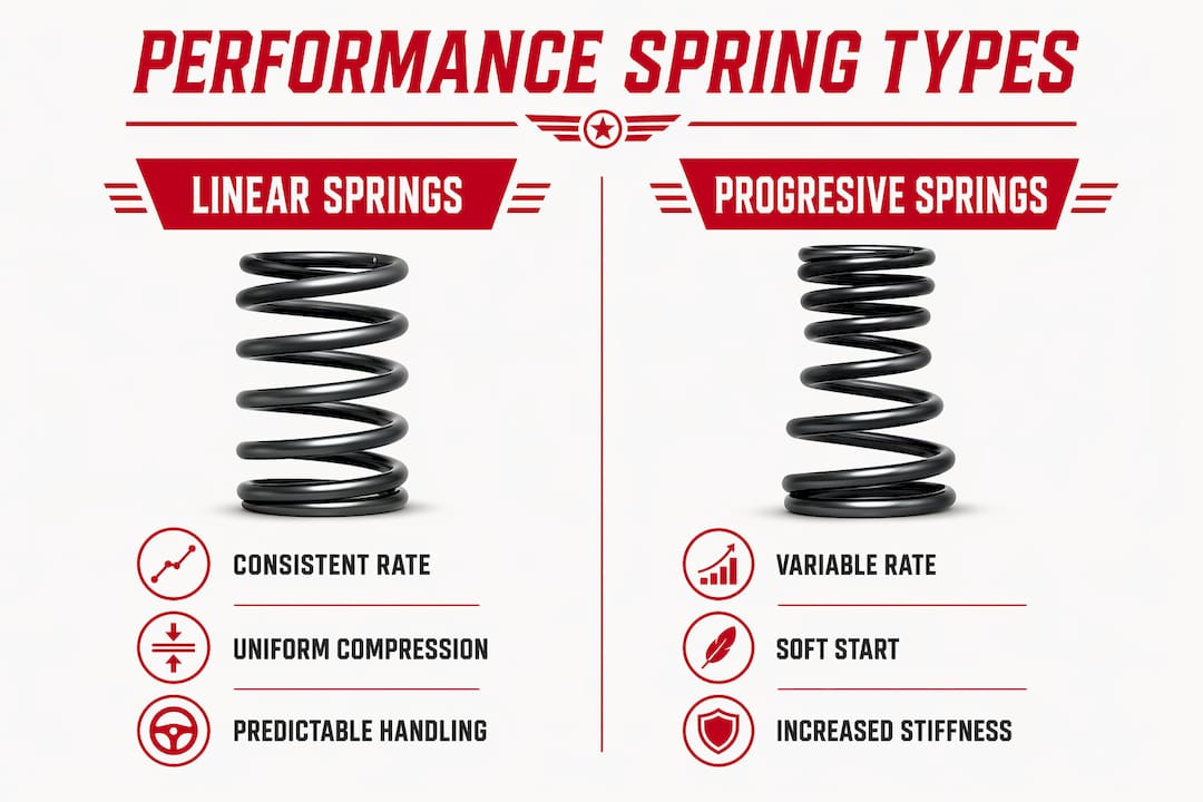 Infographic comparing linear and progressive performance springs