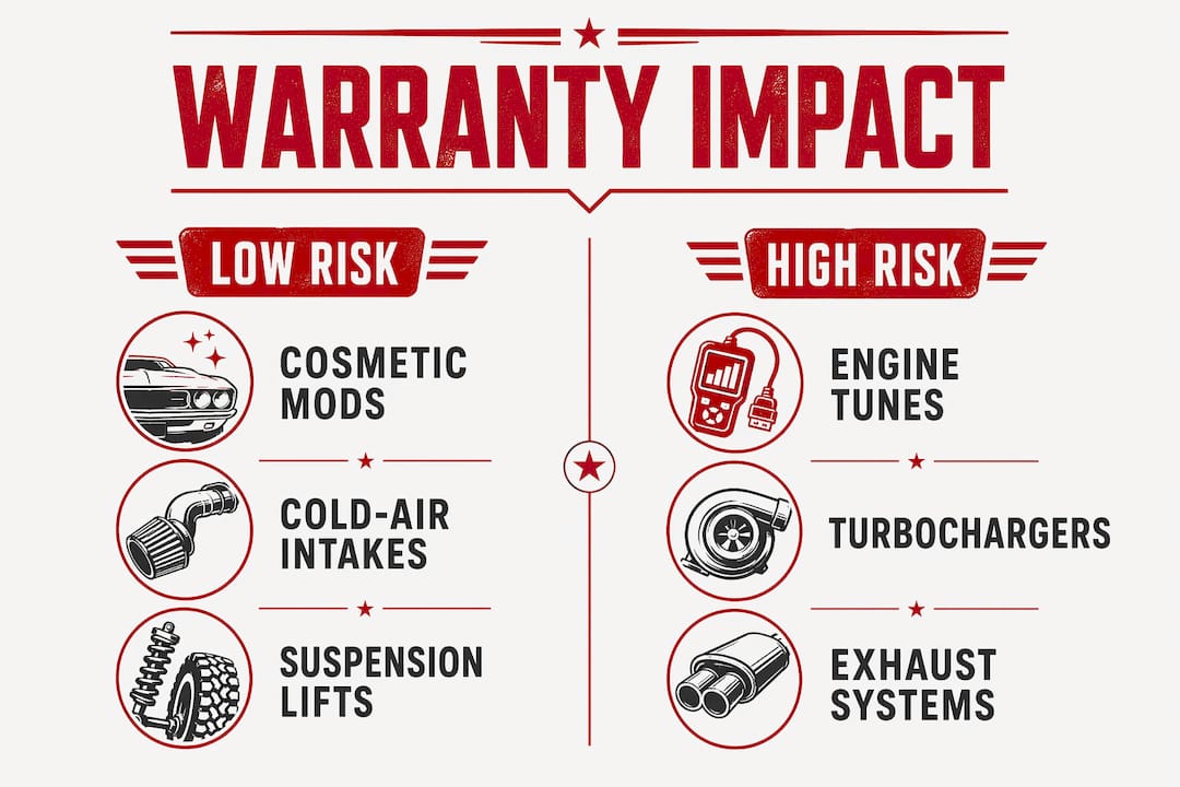 Infographic comparing low and high warranty risk performance parts