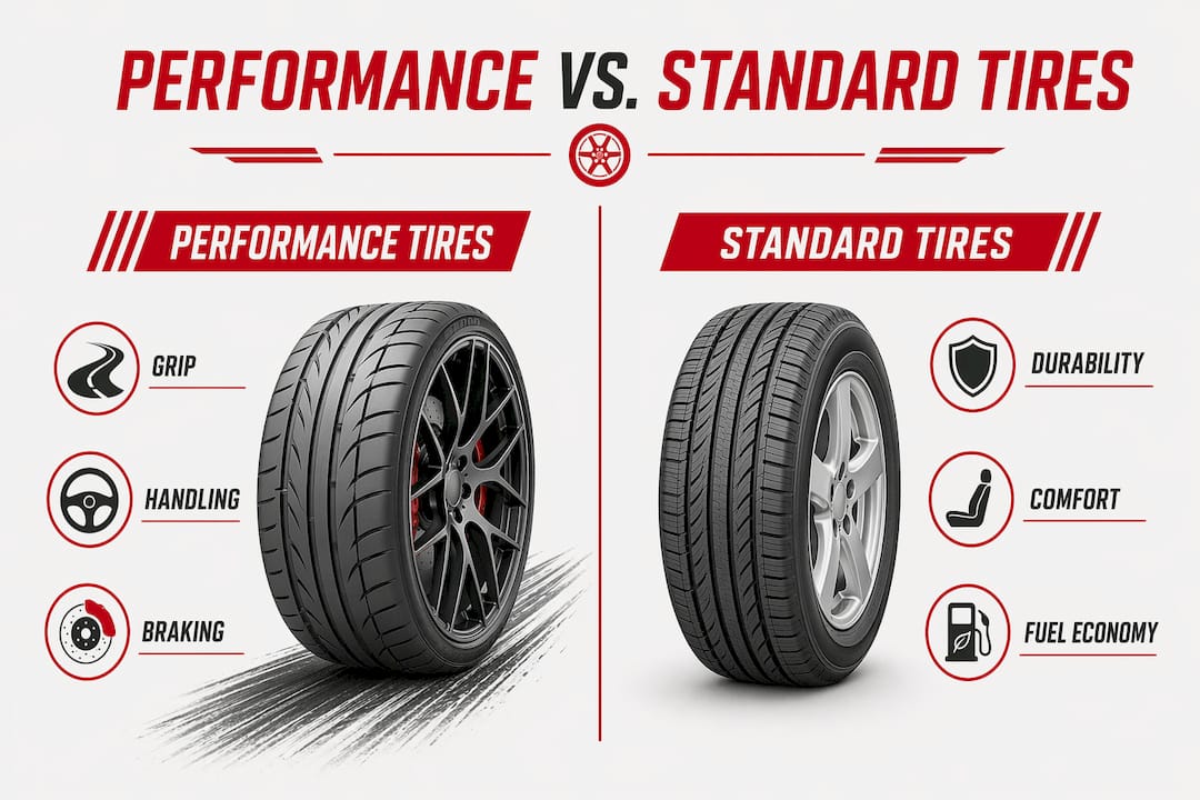 Infographic comparing performance and standard tires