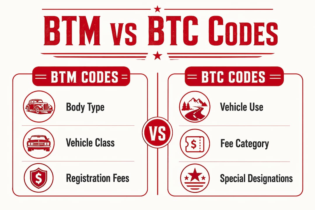 Infographic comparing BTM and BTC vehicle registration codes
