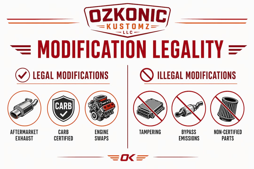 Infographic comparing legal and illegal vehicle modifications