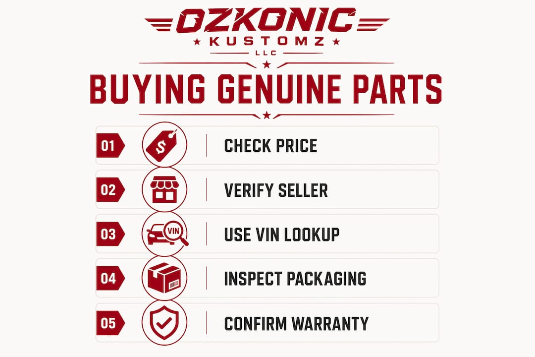 Infographic illustrating steps to buy genuine auto parts safely