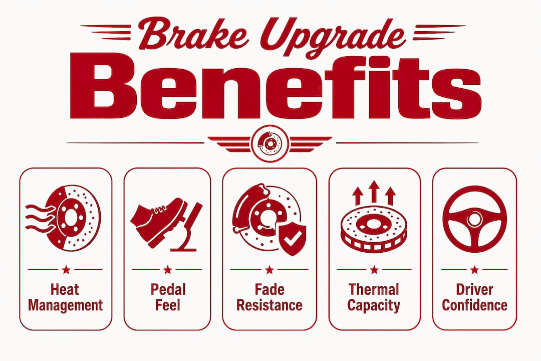 Infographic showing ranked benefits of car brake upgrades