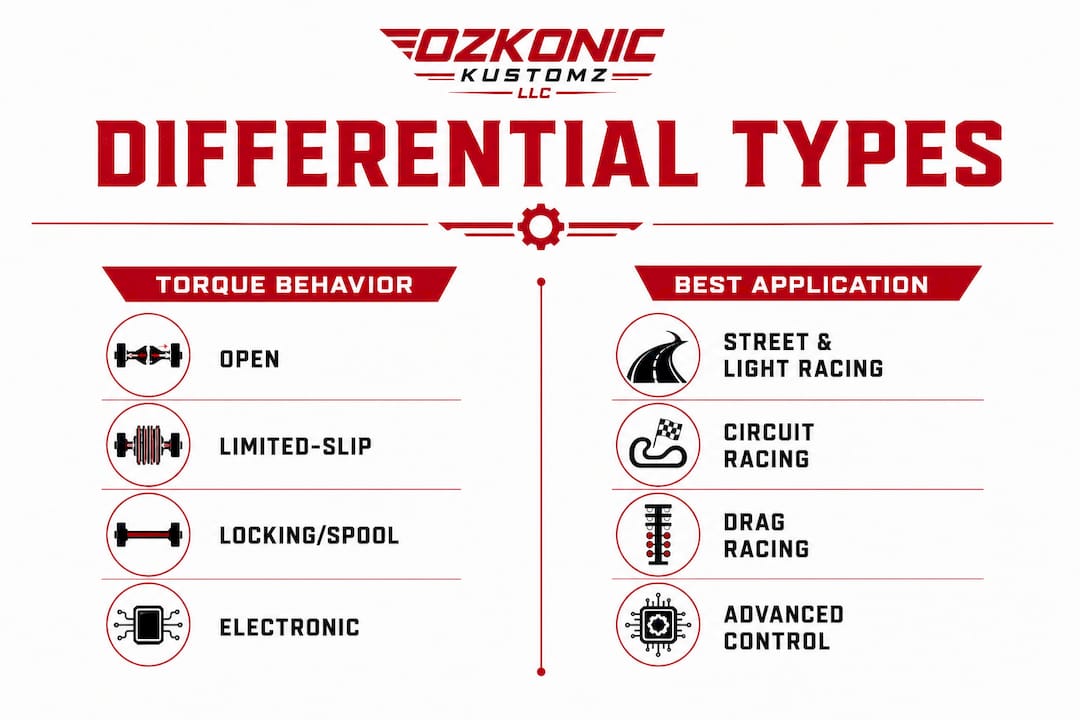 Infographic comparing differential torque behavior and applications