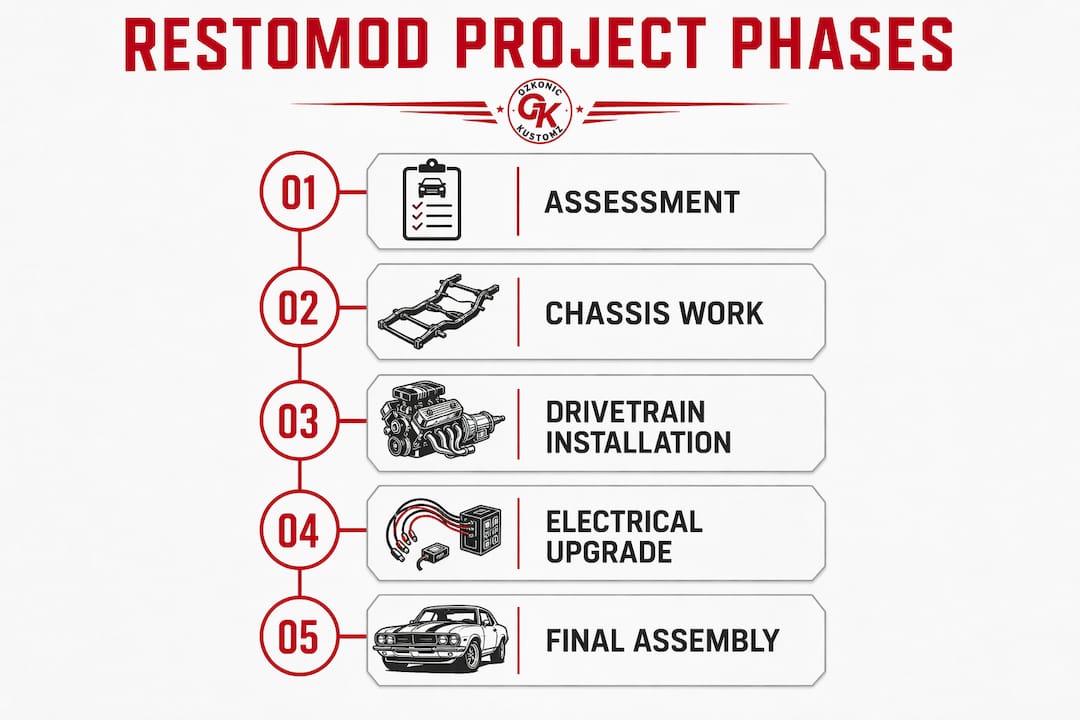 Infographic illustrating restomod project phases