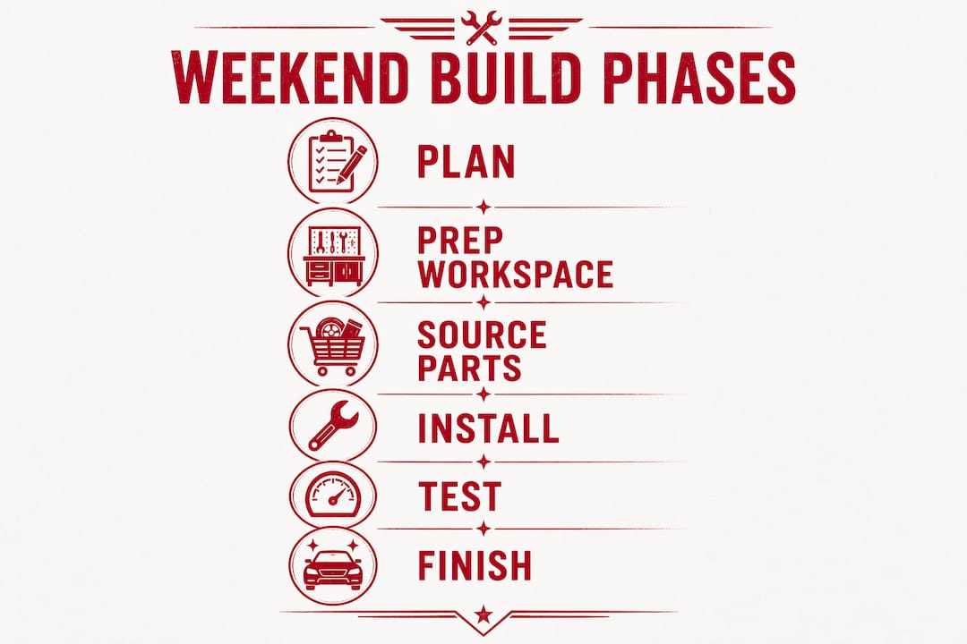 Infographic depicting weekend truck build step-by-step phases