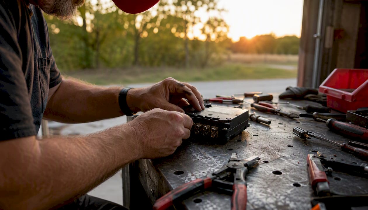 Hands adjusting air suspension controller unit