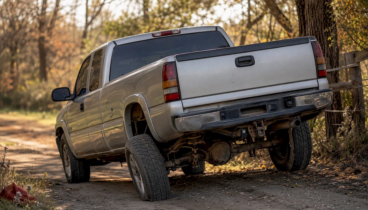 Uneven ride height showing sagging suspension springs