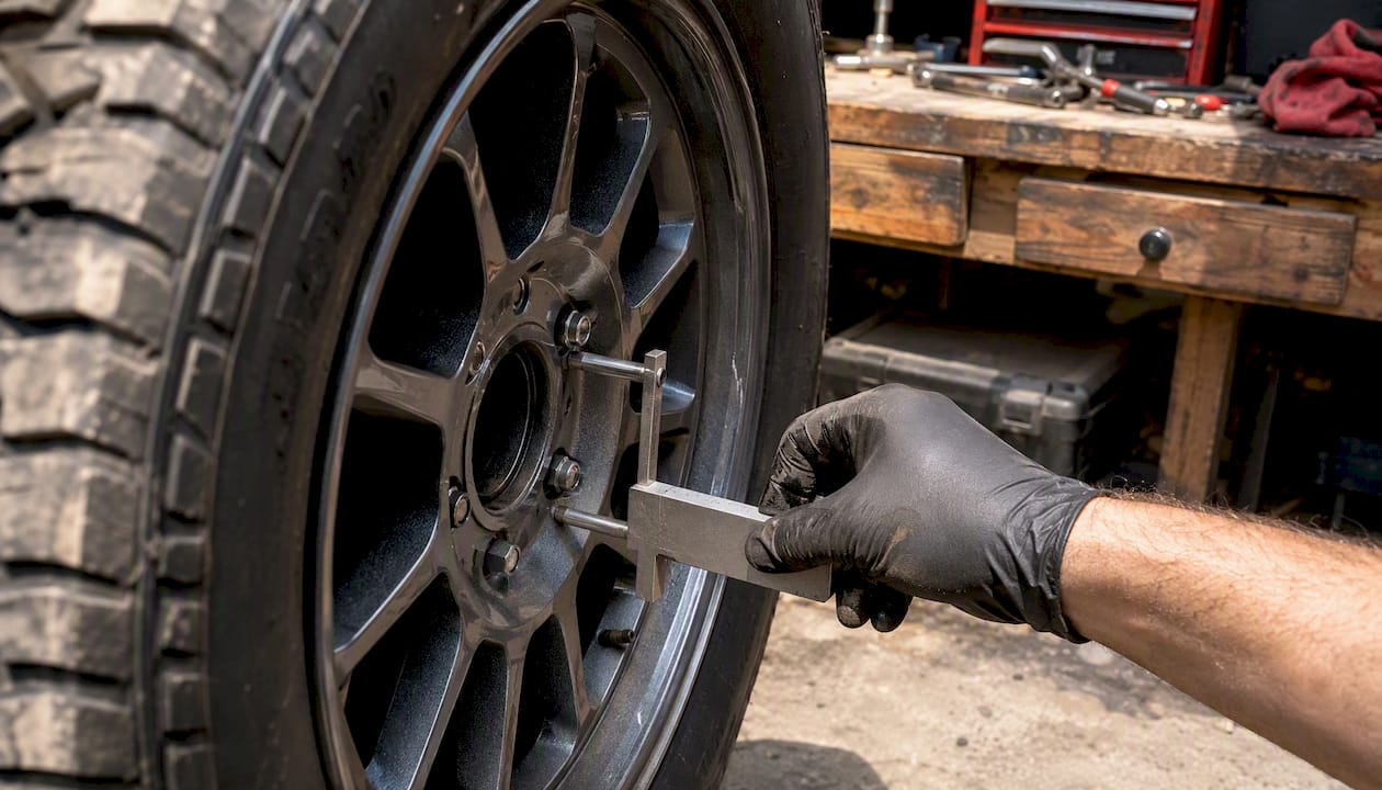 Checking truck wheel offset and clearance manually