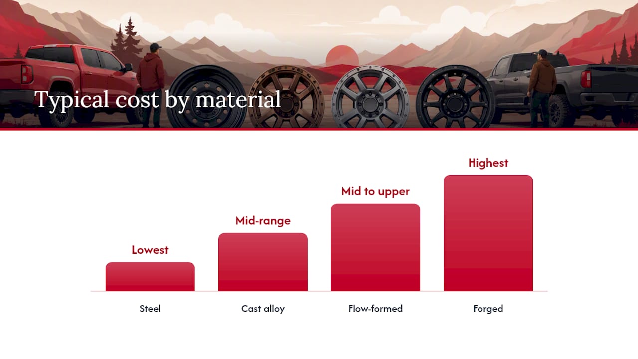 Diagram comparing truck wheel materials by weight and strength