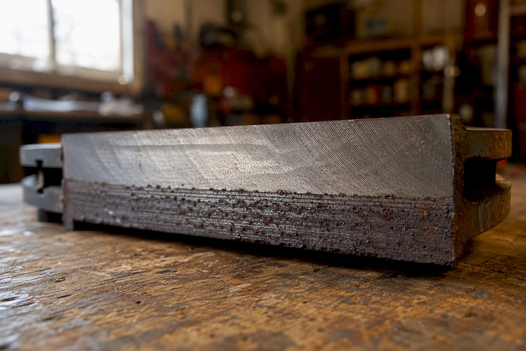 Close macro cross-section of high-carbon brake rotor