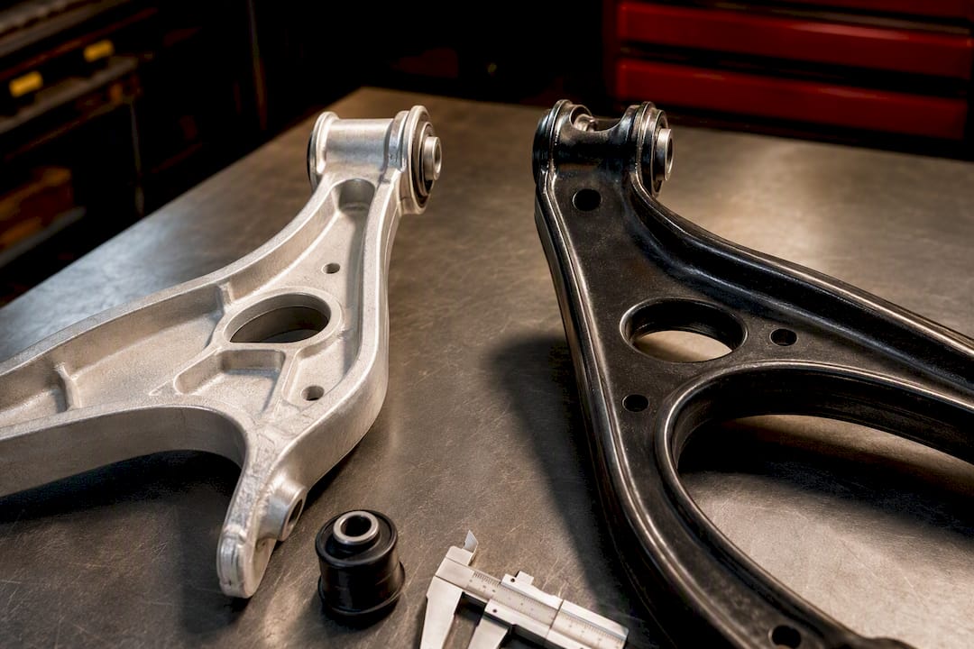Contrasting aluminum and steel control arm sections
