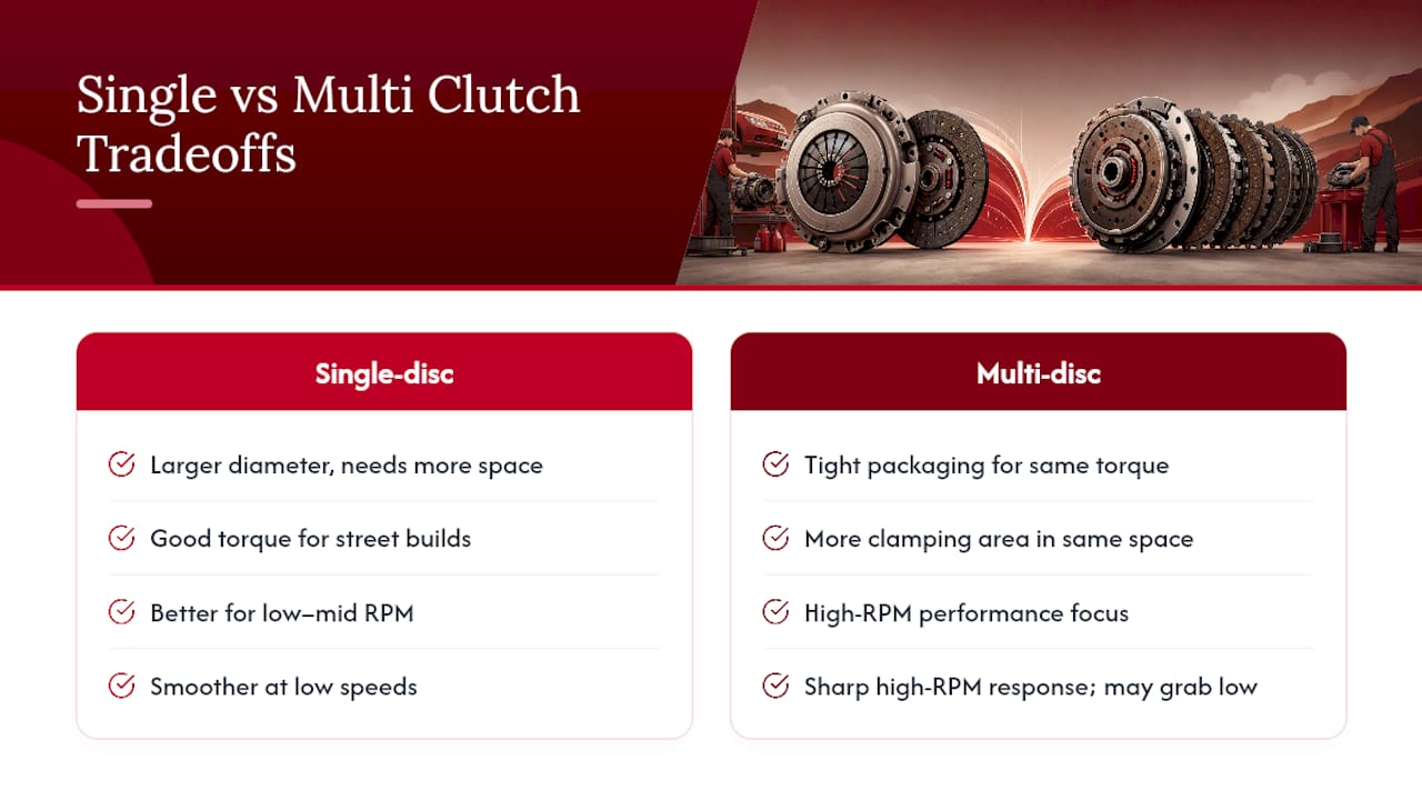 Single-disc and multi-disc clutch comparison