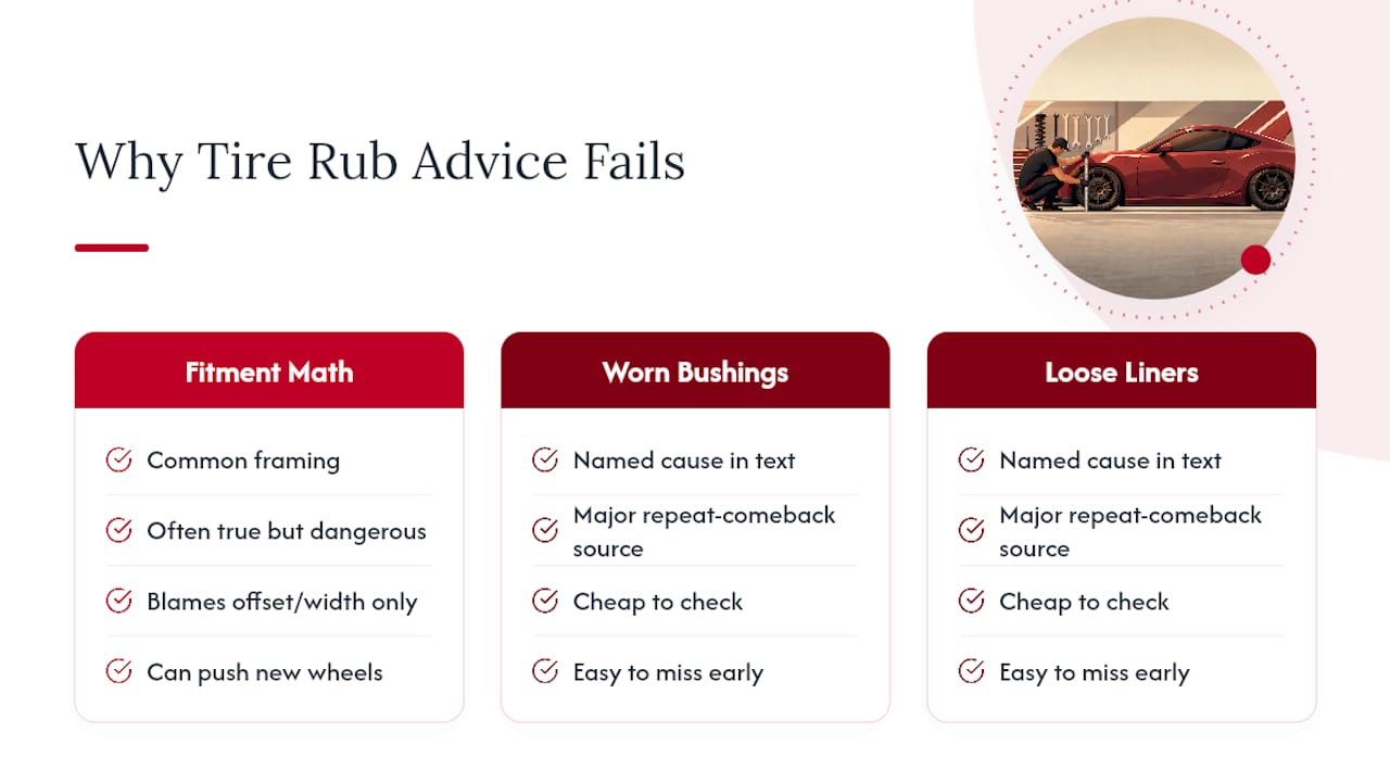 Three causes of recurring tire rubbing