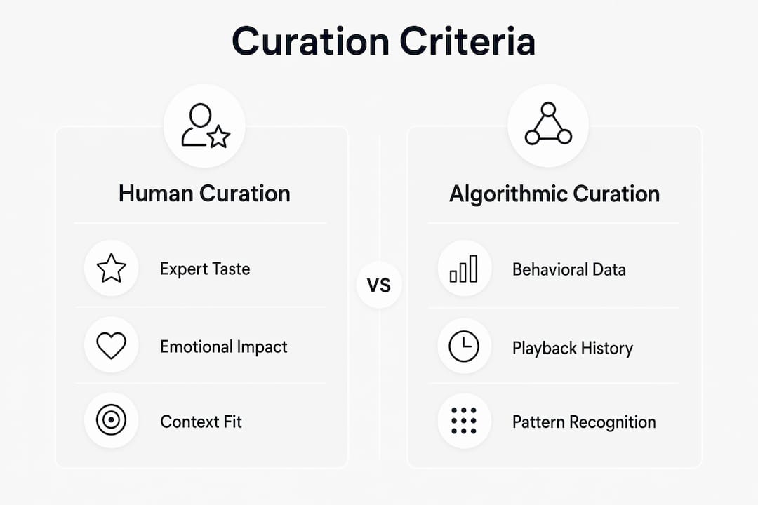Infographic comparing human vs algorithmic music curation