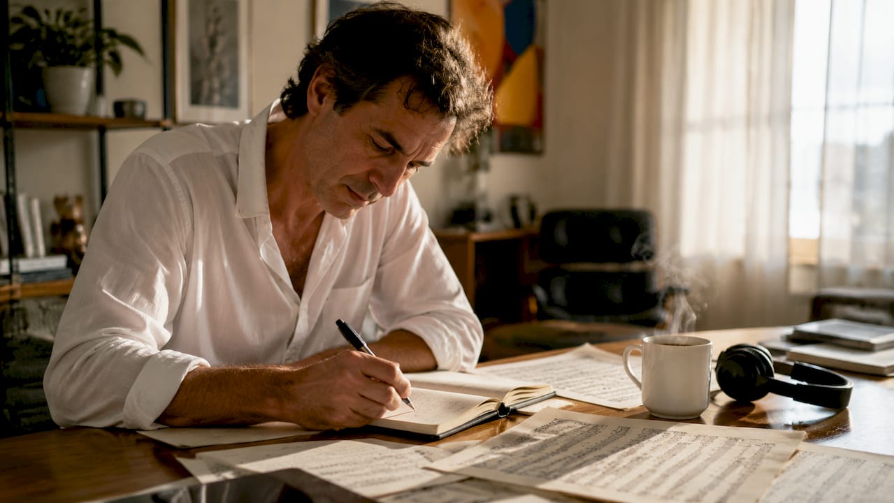 Man organizing daily music discovery schedule