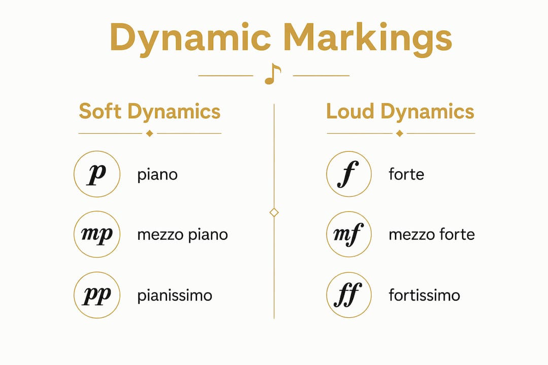 Infographic comparing soft and loud dynamic markings