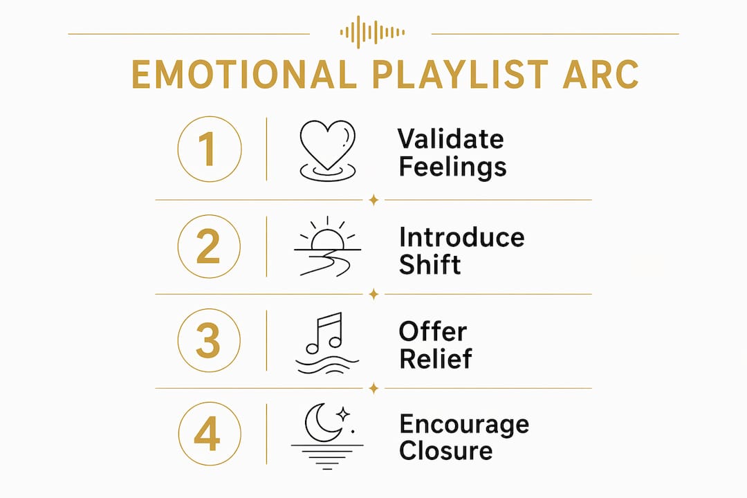 Infographic illustrating steps to build emotional release playlist